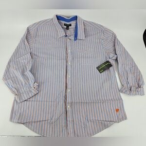 NWT John Bartlett Consensus JB XXL Blue & Orange STRIPE Button Down Casual SHIRT
